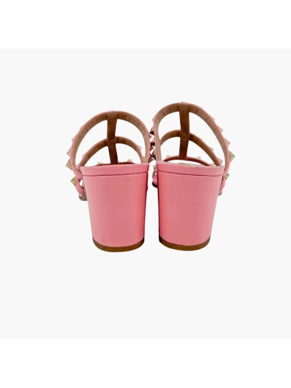 Valentino Rockstud Cage Block Heel Mule Sandals Pink Leather Size 38 US 8